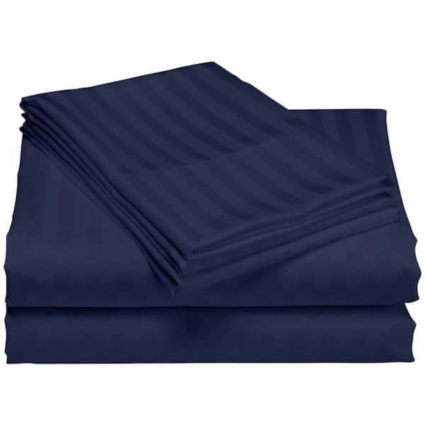 Unbranded Hotel London 600-Thread Count 100% Cotton Deep Pocket Striped Sheet Set (Twin, Navy)