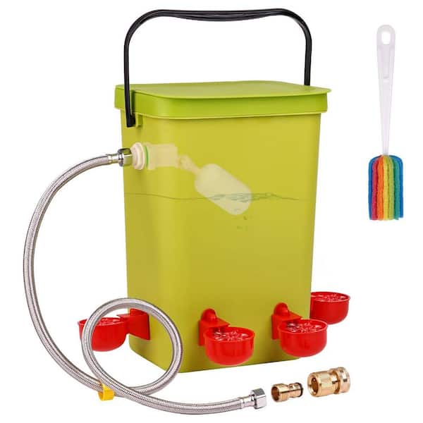 Automatic Chicken feed Waterer w/ Float Valve 3.2 Gal. Hanging Poultry Waterer with 6 Water Cups Large Coop Dispenser