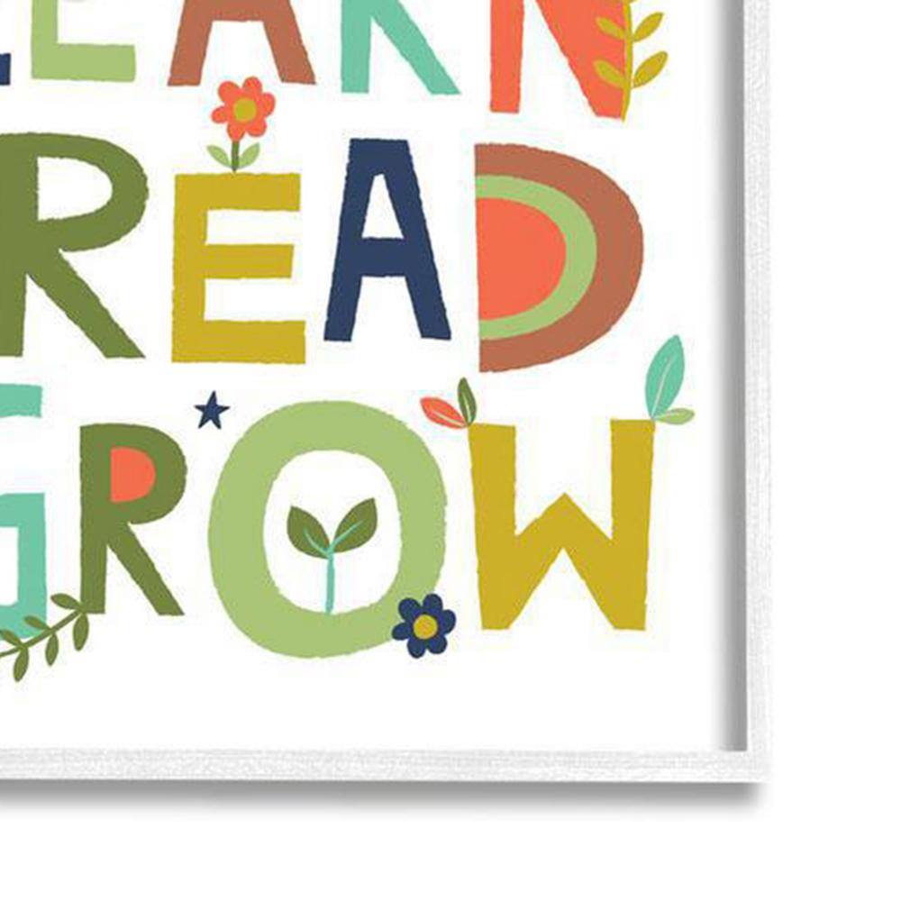 Play Learn Read Grow Multicolor Canvas Print with White Frame