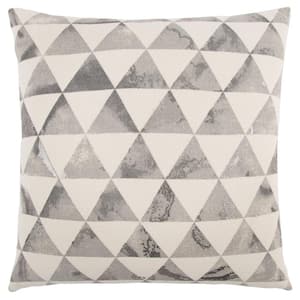 Gray/Ivory Geometric Soft Metallic Silver Foil Cotton Poly Filled 20 in. x 20 in. Decorative Throw Pillow