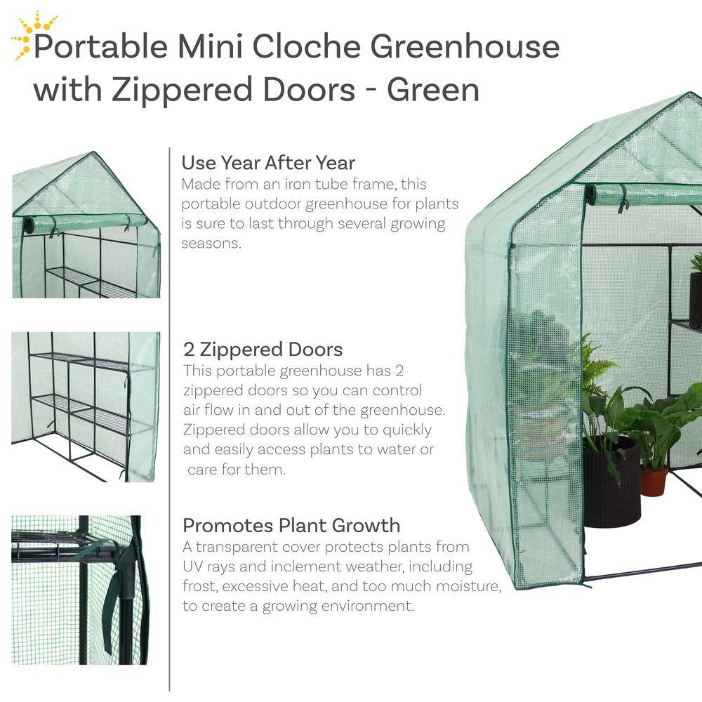 Green 55" x 55" x 77" Portable Walk-In Greenhouse with Shelves