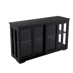 41.93 x13.99 x24.61 In. Black Kitchen Glass Door Storage Shelf Cabinet