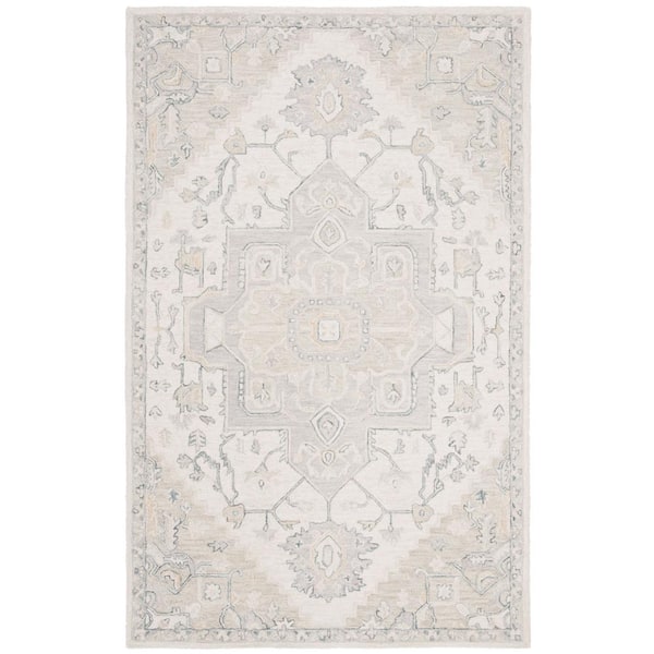 Micro-Loop Ivory/Beige 6 ft. x 8 ft. Floral Medallion Area Rug