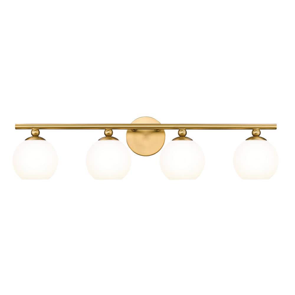 Neoma 30 in. 4 Light Modern Gold Vanity Light with Opal Etched Glass Shade 