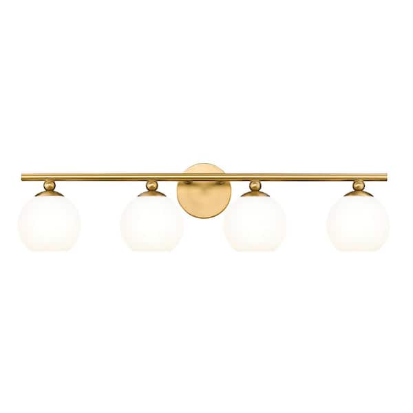 Unbranded Neoma 30 in. 4 Light Modern Gold Vanity Light with Opal Etched Glass Shade with No Bulbs Included