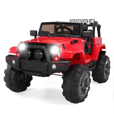 12-Volt Kids Ride on Truck Car Battery-Powered Jeep with Remote Control MP3 Music LED Lights Red