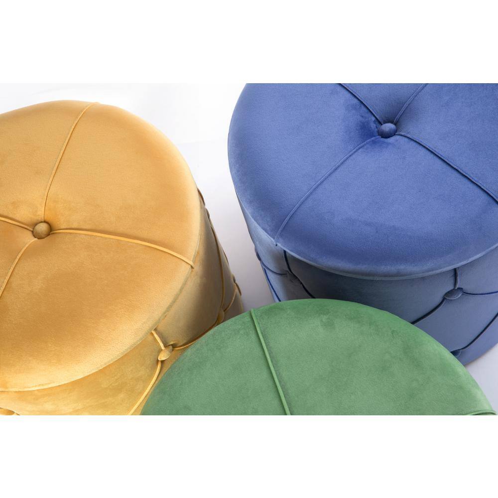 Yellow Round Tufted Velvet Ottoman with Storage