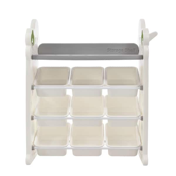 TIRAMISUBEST Gray Indoor Multi-Functional Kids Toy Storage Organizer with 9 Bins