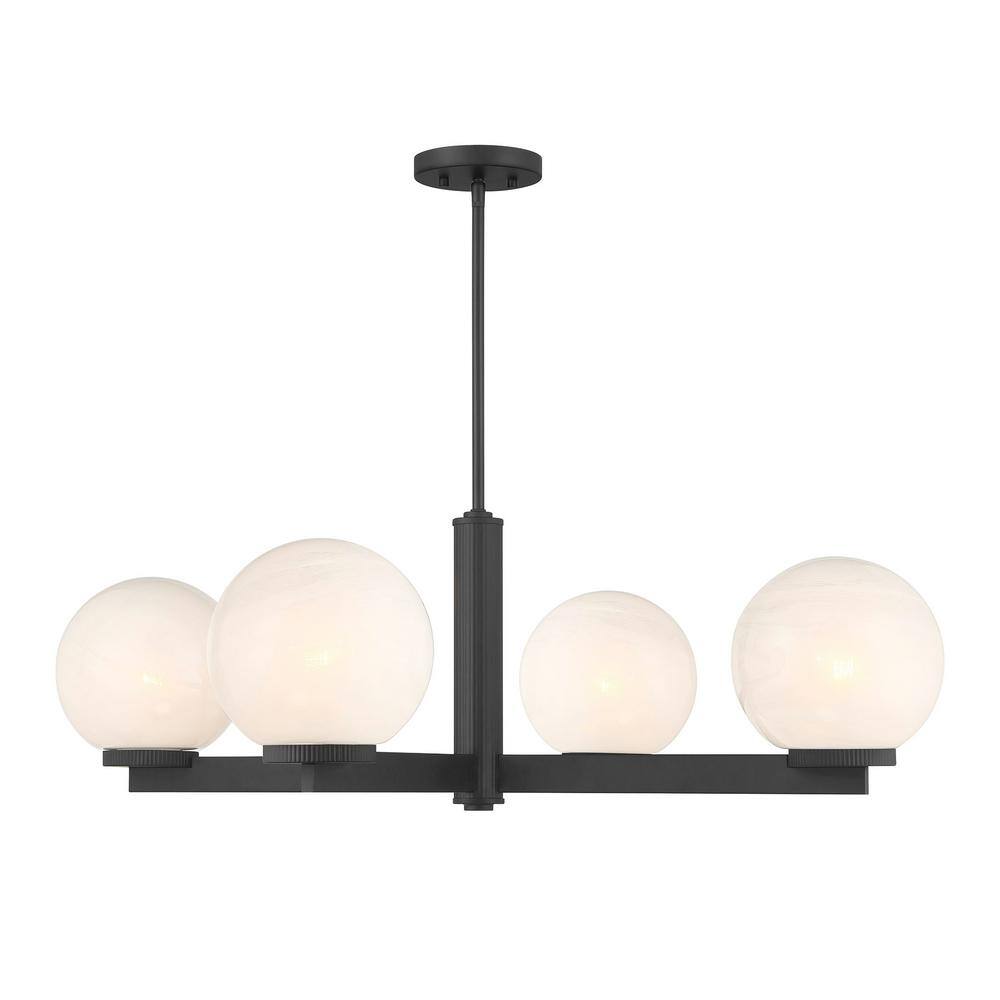 38 in. W x 12 in. H 4-Light Matte Black Modern Chandelier with White Strie Glass Shades price history on PriceWatchPro