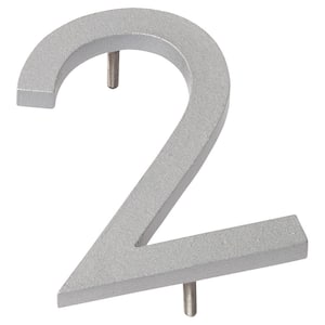 4 in. Silver Aluminum Floating or Flat Modern House Number 2