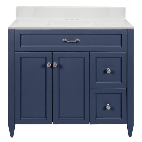 Ella Vail 37 in. W x 22 in. D x 36 in. H Bath Vanity in Navy Blue with White Cultured Marble Top with Backsplash