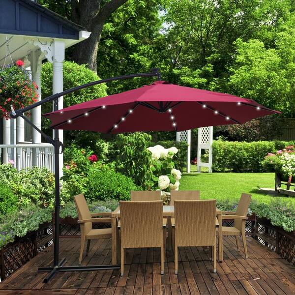 10ft solar patio offset umbrella burgundy 10 ft. Cantilever Patio Umbrella with Solar Powered LED in Burgundy W412-W7
