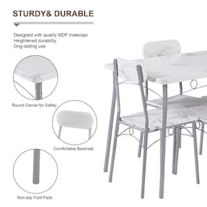 5-Piece Dining Table Set, White Rectangular Kitchen Table and Chairs, Dining Room Set with Metal Frame