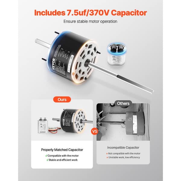 VEVOR 1/3HP RV Air Conditioner Motor with Capacitor AC115V 3A 1675 Rpm Replacement for Coleman Mach RV AC Fan Motor Replaces Fasco D1092 1468-306