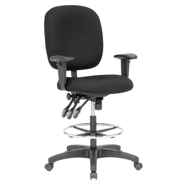 Studio Designs Winslow Black Fabric Draft.ing Chair with Adjustable Height, Arm and Tilt Adjustment, Foot Ring, and Extra Padding