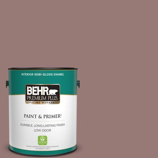 BEHR PREMIUM PLUS 1 gal. #130F-5 Mushroom Basket Semi-Gloss Enamel Low Odor Interior Paint & Primer