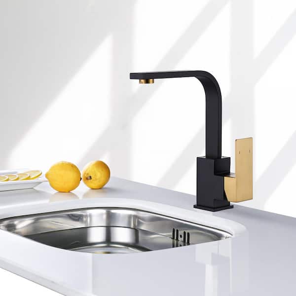 Stainless Steel Single Handle Bar Faucet with Swivel Spout, 2-Aerators and Supply Lines in Black and Gold