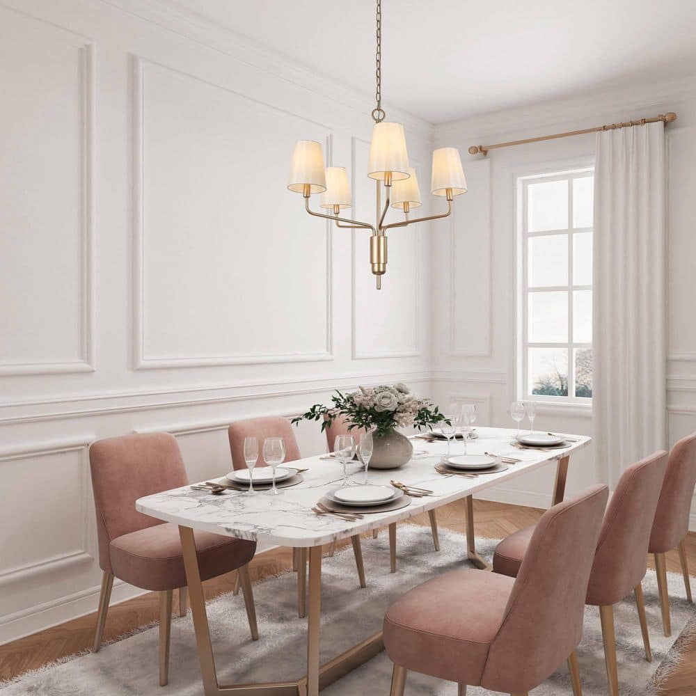 Modern Farmhouse Island Shaded Chandelier Light, 5-Light Gold Candlestick Bedroom Chandelier with Cone Fabric Shades price history on PriceWatchPro