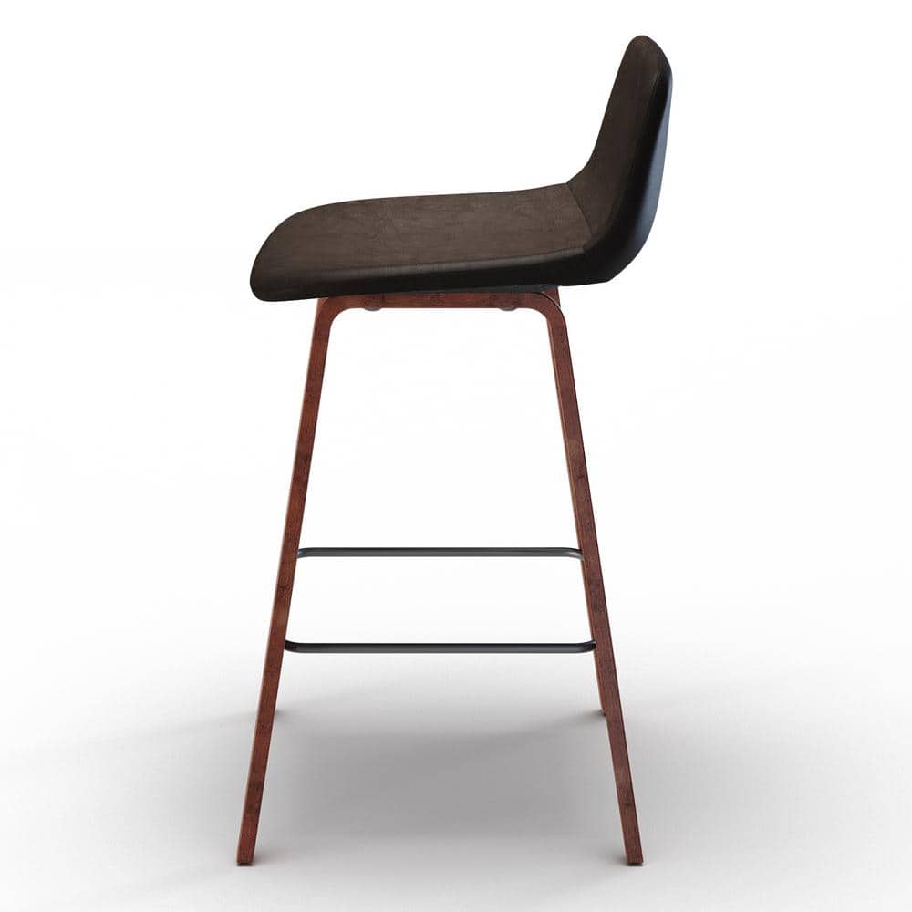 Addy 26" Brown Faux Leather Counter Stool with Wood Legs