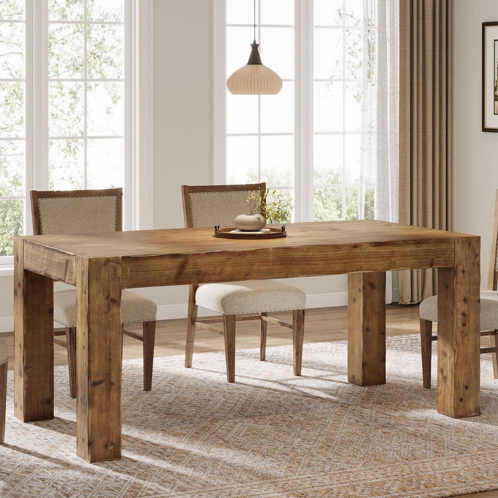 TRIBESIGNS WAY TO ORIGIN Rustic Brown Solid Wood 63 in. 4 Legs Dining ...