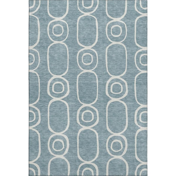Mayfield Premium Machine Washable Abstract AMF2344 Aqua 3 ft. x 5 ft. Area Rug
