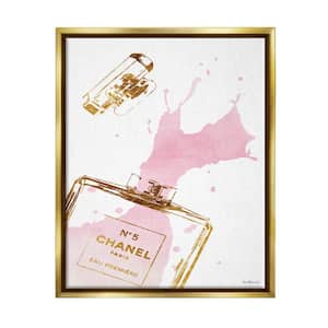 Glam Perfume Bottle Splash Pink Gold by Amanda Greenwood Floater Frame Culture Wall Art Print 25 in. x 31 in.