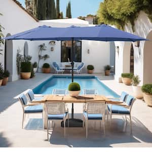 15 ft. Market Patio Umbrella 2-Side in Blue with Mobile Base