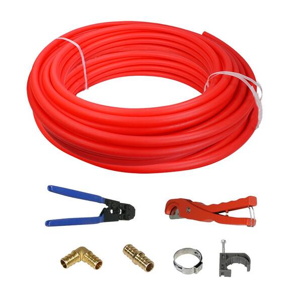 The Plumber's Choice 1 in. x 500 ft. PEX Tubing Plumbing Kit with Crimp and Cutter Tools Elbow Coupling Half Clamp Full Strap with Nail