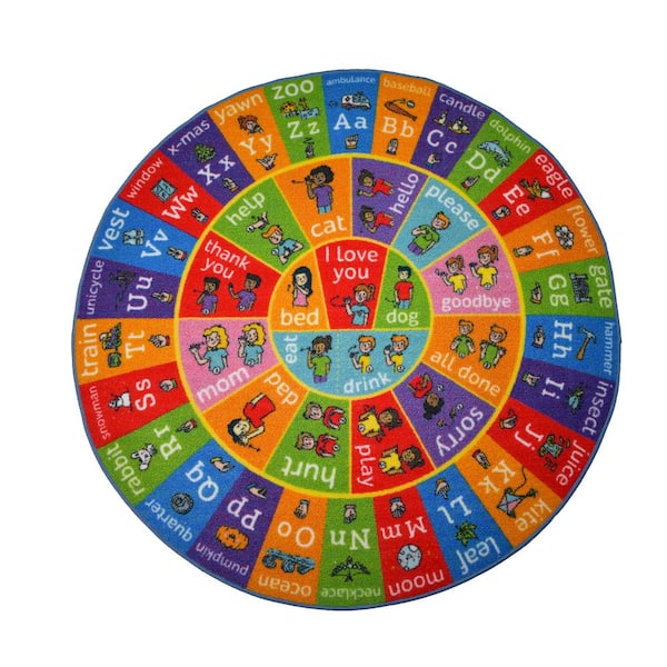 KC CUBS Multi-Color Kids and Children Bedroom and Playroom Nursery Alphabet Sign Language 6 ft. x 6 ft. Circle Area Rug
