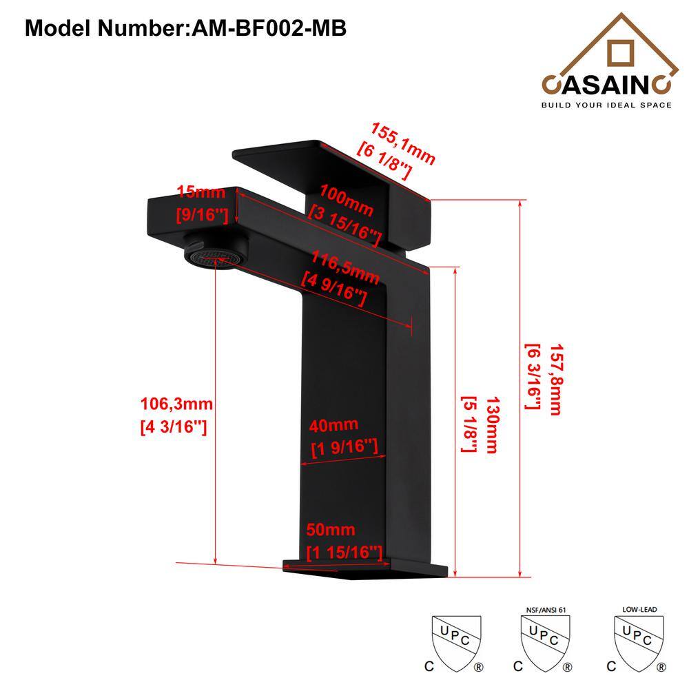 Matte Black Stainless Steel Single Handle Bathroom Faucet