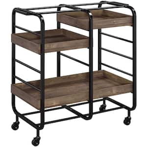 Industrial Style Kitchen Cart in Black and Walnut Color