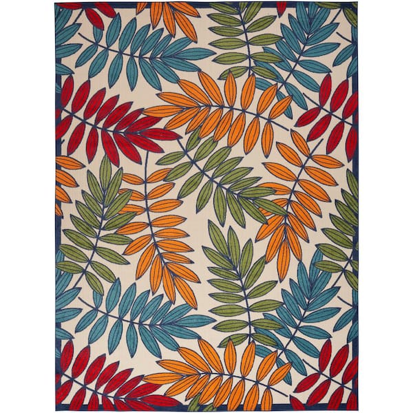 Aloha Multicolor 10 ft. x 14 ft. Botanical Contemporary Indoor/Outdoor Area Rug