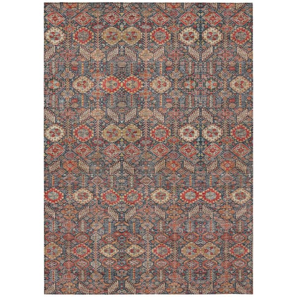 Red and Dark Blue 5 ft. x 8 ft. Woven Floral Rectangle Indoor/Outdoor Area Rug