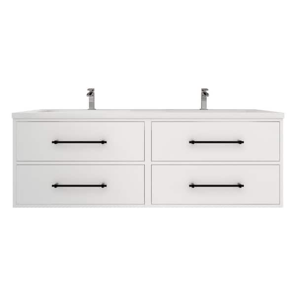 Victoria 59 in. W x 20 in. D x 22 in. H Double Sink Floating Double Bath Vanity in Gloss White with White Acrylic Top