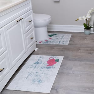 Toilet Mat Set Gray, 2-Piece Cotton Bathroom Contour Rugs Set - 20 x 31.5 in. Large Sink Bathmat, 20 x 24 in. Toilet Rug