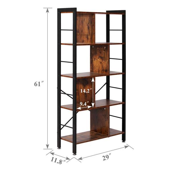 VECELO Corner Shelf, 63 Inch Tall Storage Cabinet, 5-Tier Bookshelf Di