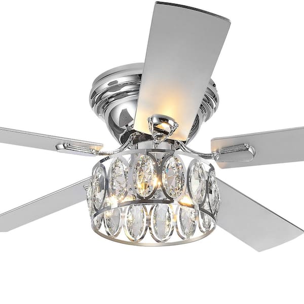 Flashwind Bernard 52 in. Indoor Chrome Chandelier Hugger Ceiling fan with Crystal Light Kit and Remote Control Included