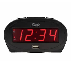 0.9 In. Red LED alarm clock with USB charge port