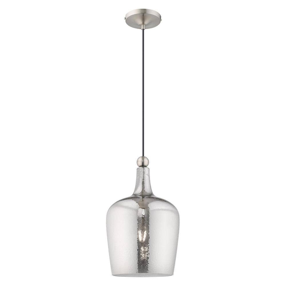 Carafe-Shaped Smoke Glass Mini Pendant with Brushed Nickel Finish
