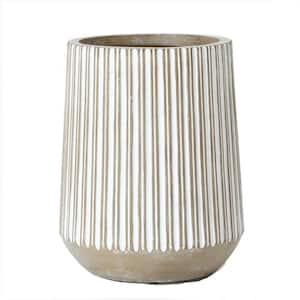 12.6 in. x 12.6 in. Brown and White Striped Ceramic Individual Pot