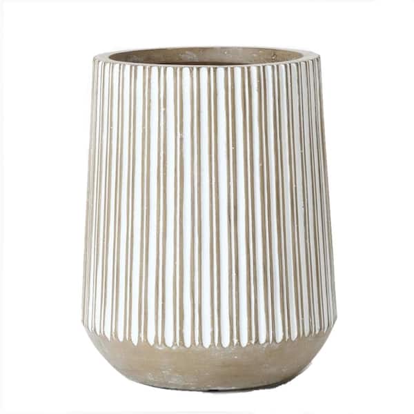 LuxenHome 12.6 in. x 12.6 in. Brown and White Striped Ceramic Individual Pot