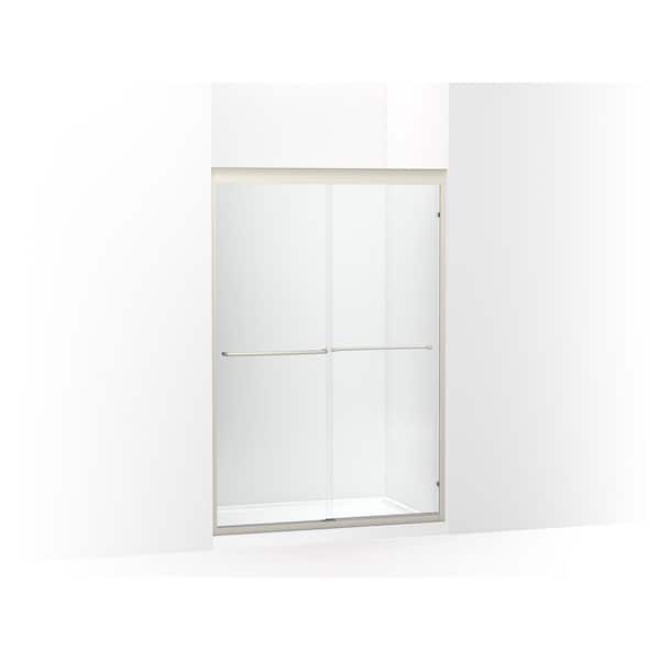 KOHLER Fluence 47.625 in. W x 70.28 in. H Sliding Frameless Shower Door in Anodized Matte Nickel with Falling Lines Glass