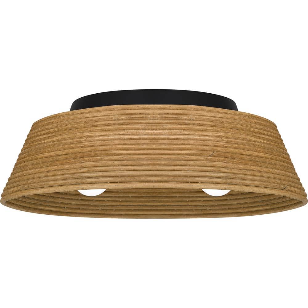Zahara Matte Black and Bamboo 18.25" Flush Mount Light