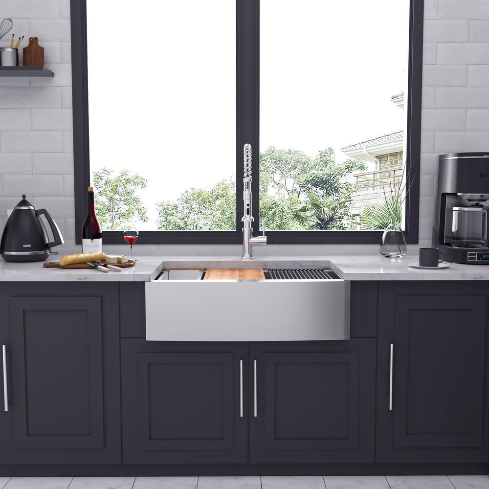 36'' Brushed Nickel Stainless Steel Farmhouse Workstation Sink