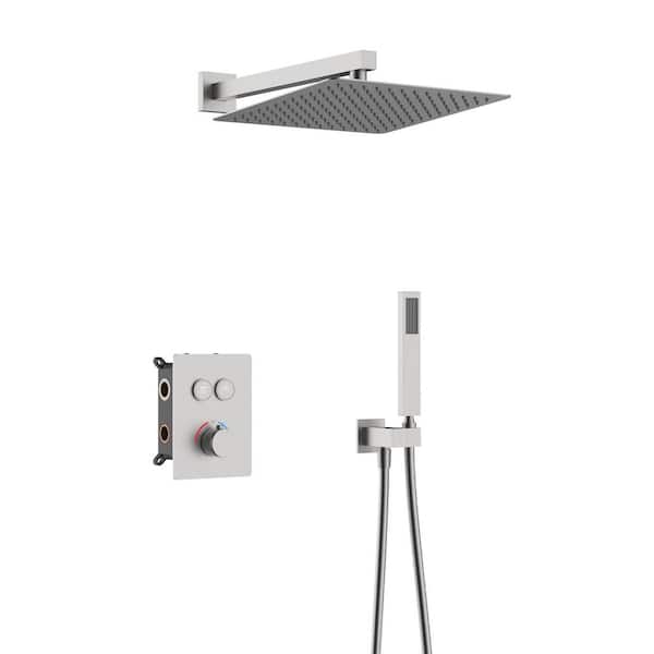 Dual Shower Set 1-Spray Wall Mount 12 in. High-Pressure Rainfall Shower Head and 1.8 GPM Hand Shower in Brushed Nickel