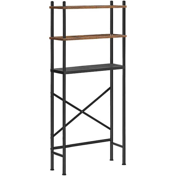 1-Piece Engineered Wood Metal Over the Toilet Storage, 3-Tier Over Toilet Bathroom Organizer in Rustic Brown and Black
