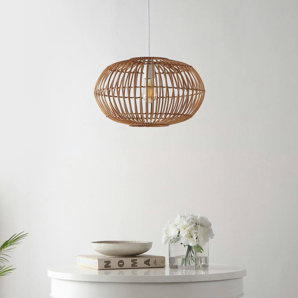 Leo 17.5" Coastal Bohemian Brown Rattan LED Pendant Light
