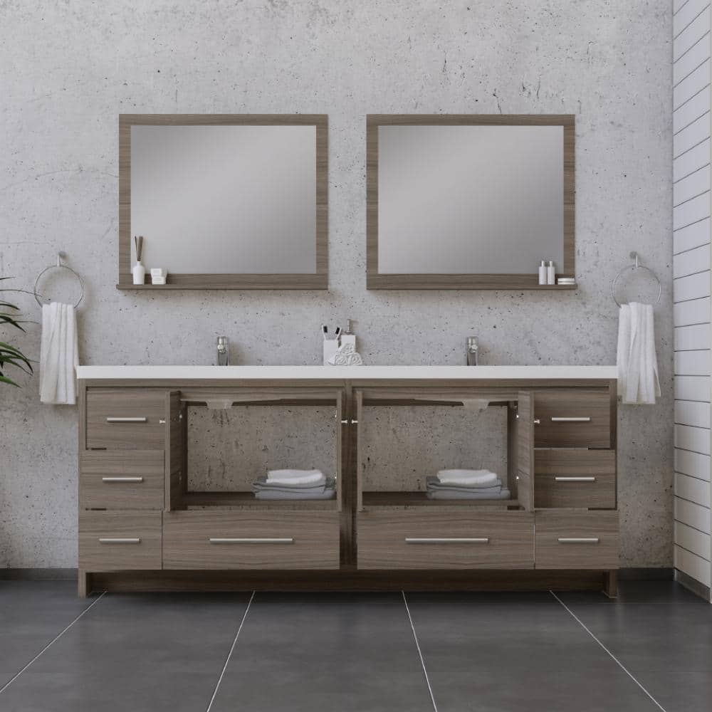 Alya 84" Gray Wood Double Bathroom Vanity with Acrylic Sink