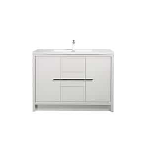 48 in. W x 20 in. D x 36 in. H Freestanding Bath Vanity in HG-White with White Stone Resin Top