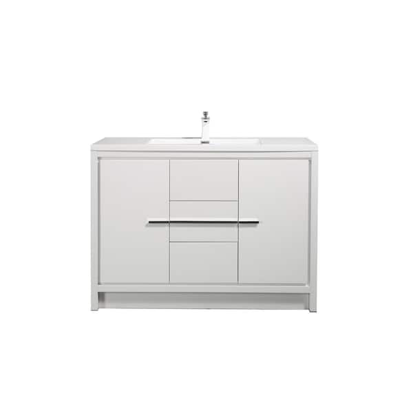 JimsMaison 48 in. W x 20 in. D x 36 in. H Freestanding Bath Vanity in HG-White with White Stone Resin Top